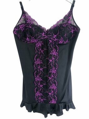 Coquette Black and Purple Lace Trim Slip - Women Intimates size 1x